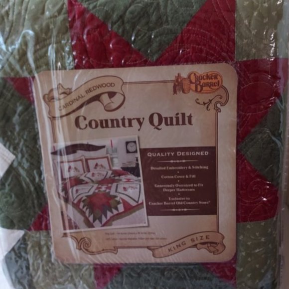 SOLDCracker Barrel Vtg Cardinal Redwood King Quilt 2 Standard Shams NWT RARE-HTF - Picture 3 of 11